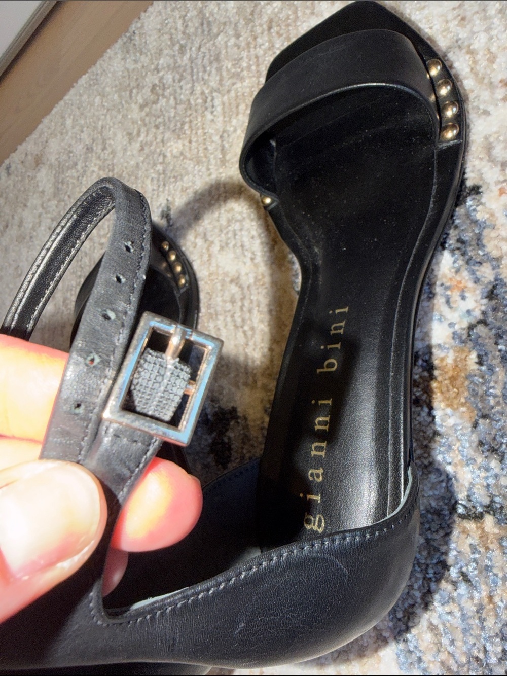 Gianni Bini Black Strappy Studded Kitten Heeled Sandals - Picture 8 of 10